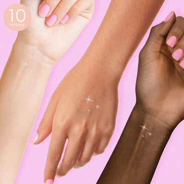 Silver twinkle metallic temporary tattoos on 3 different wrists